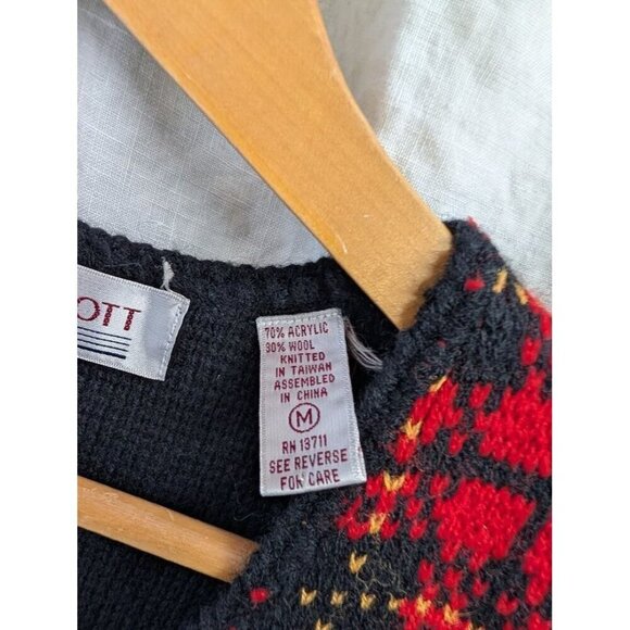 Karen Scott button up sweater vest red & black wool women's medium Vintage K4 - Picture 2 of 6